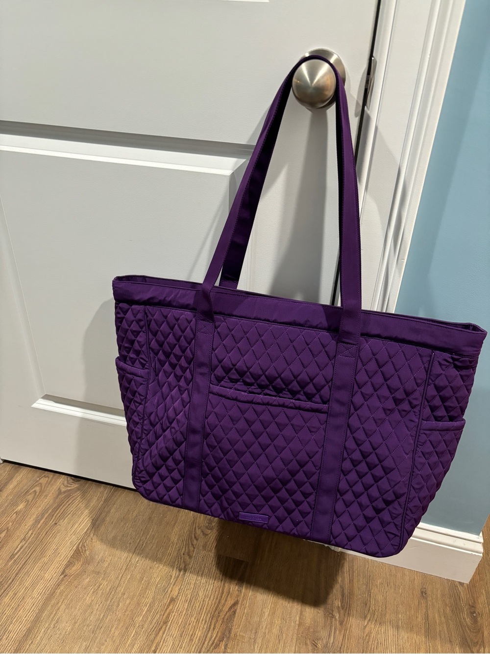 Quilted Purple Tote Bag - Spacious Everyday Shoulder Bag